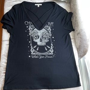 Black distressed skeleton tee